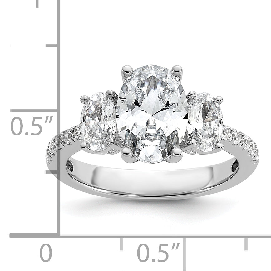 Cheryl M Sterling Silver Rhodium-plated Polished Fancy 3-Stone Oval CZ Ring