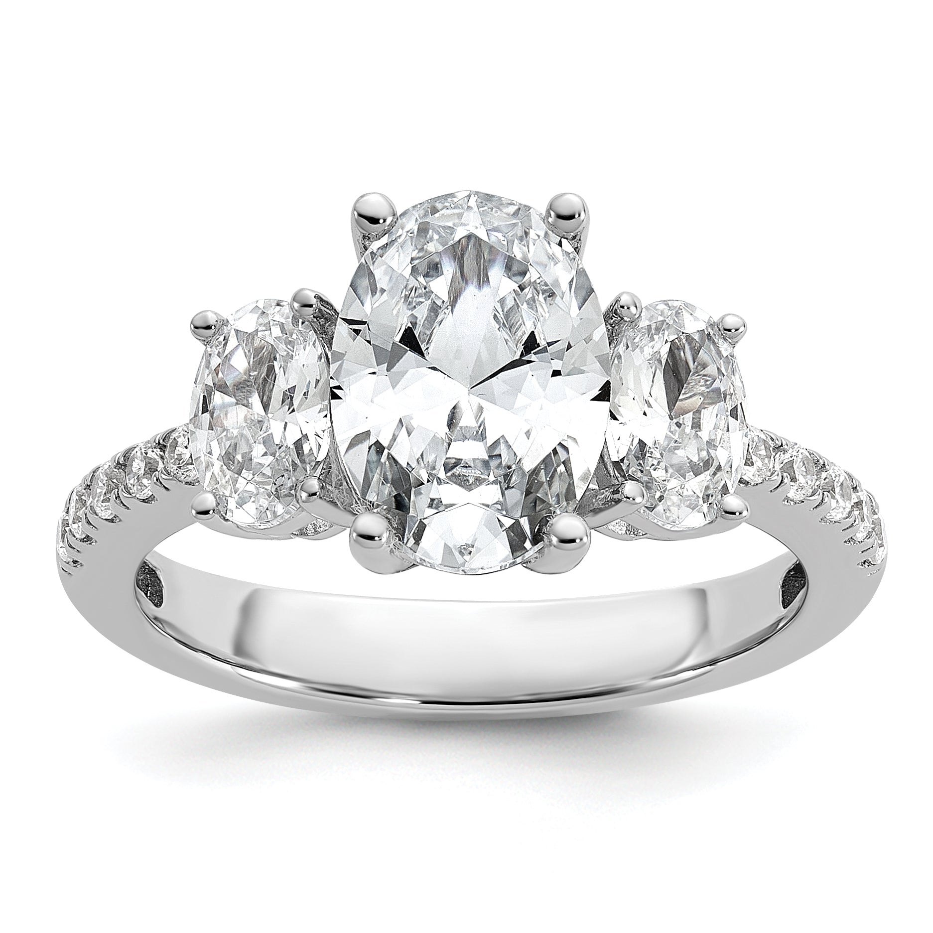 Cheryl M Sterling Silver Rhodium-plated Polished Fancy 3-Stone Oval CZ Ring