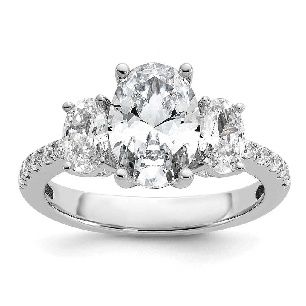 Cheryl M Sterling Silver Rhodium-plated Polished Fancy 3-Stone Oval CZ Ring