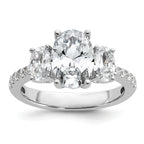 Cheryl M Sterling Silver Rhodium-plated Polished Fancy 3-Stone Oval CZ Ring