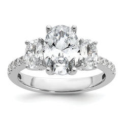 Cheryl M Sterling Silver Rhodium-plated Polished Fancy 3-Stone Oval CZ Ring