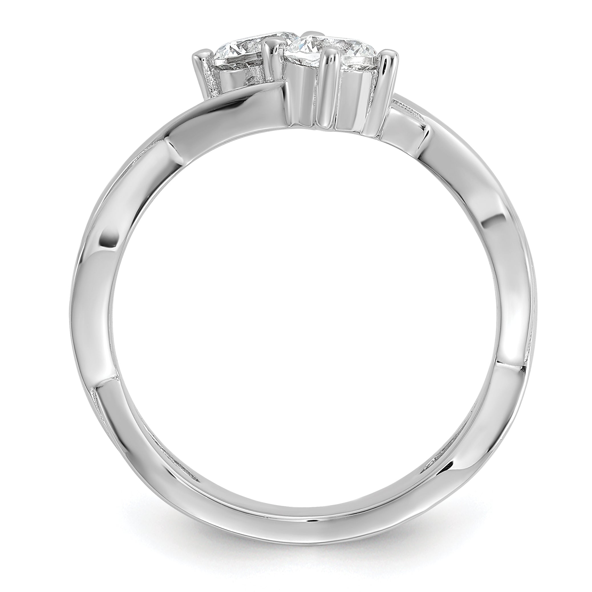 Cheryl M Sterling Silver Rhodium-plated Polished and CriSterling SilvercroSterling Silver Two Stone CZ Ring Secondary image