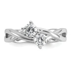 Cheryl M Sterling Silver Rhodium-plated Polished and Crisscross Two Stone CZ Ring