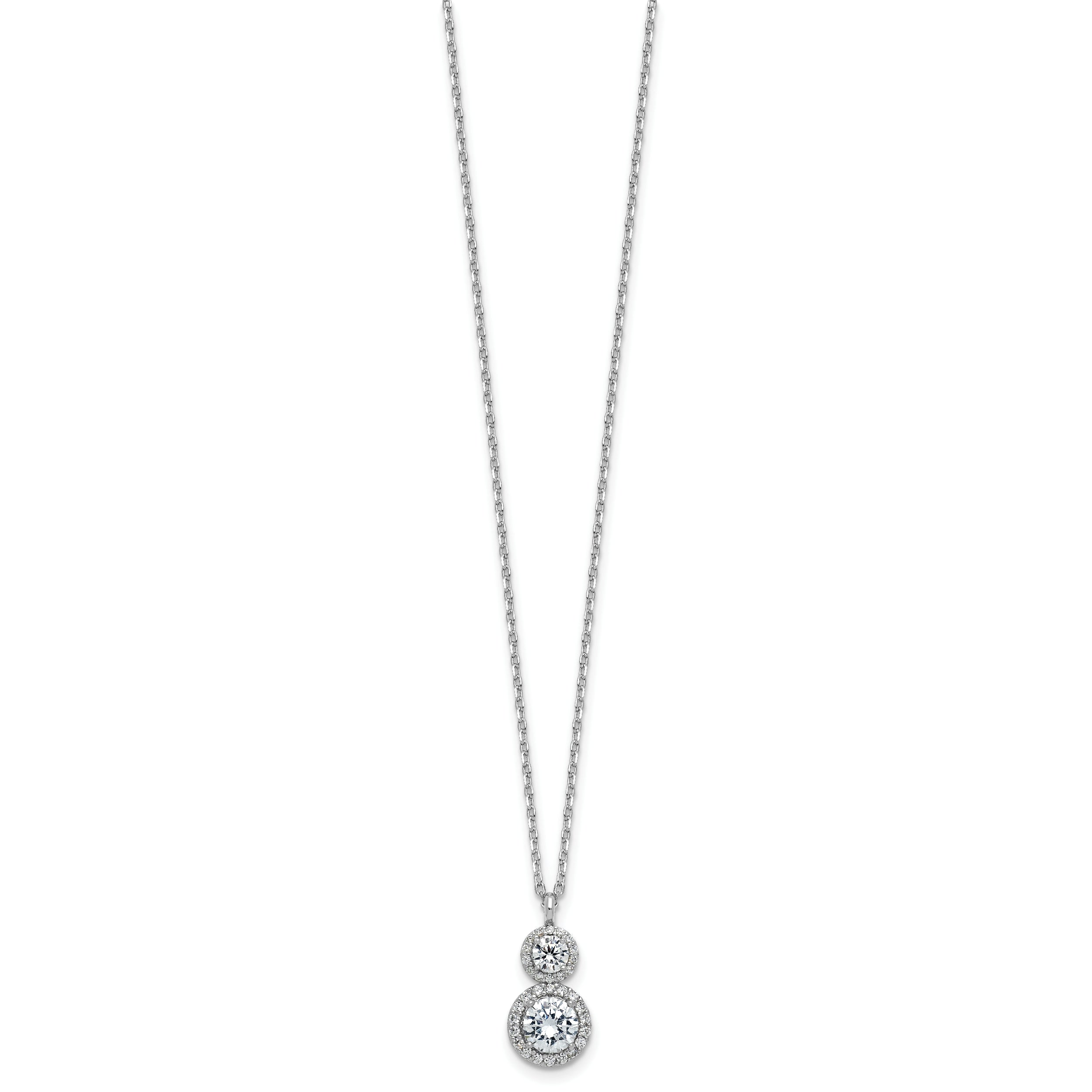 Cheryl M Sterling Silver Rhodium-plated Polished Double Round CZ Halo with 2 Inch Extension Necklace