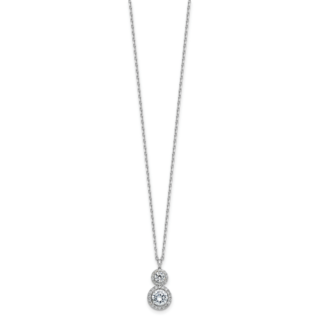 Cheryl M Sterling Silver Rhodium-plated Polished Double Round CZ Halo with 2 Inch Extension Necklace