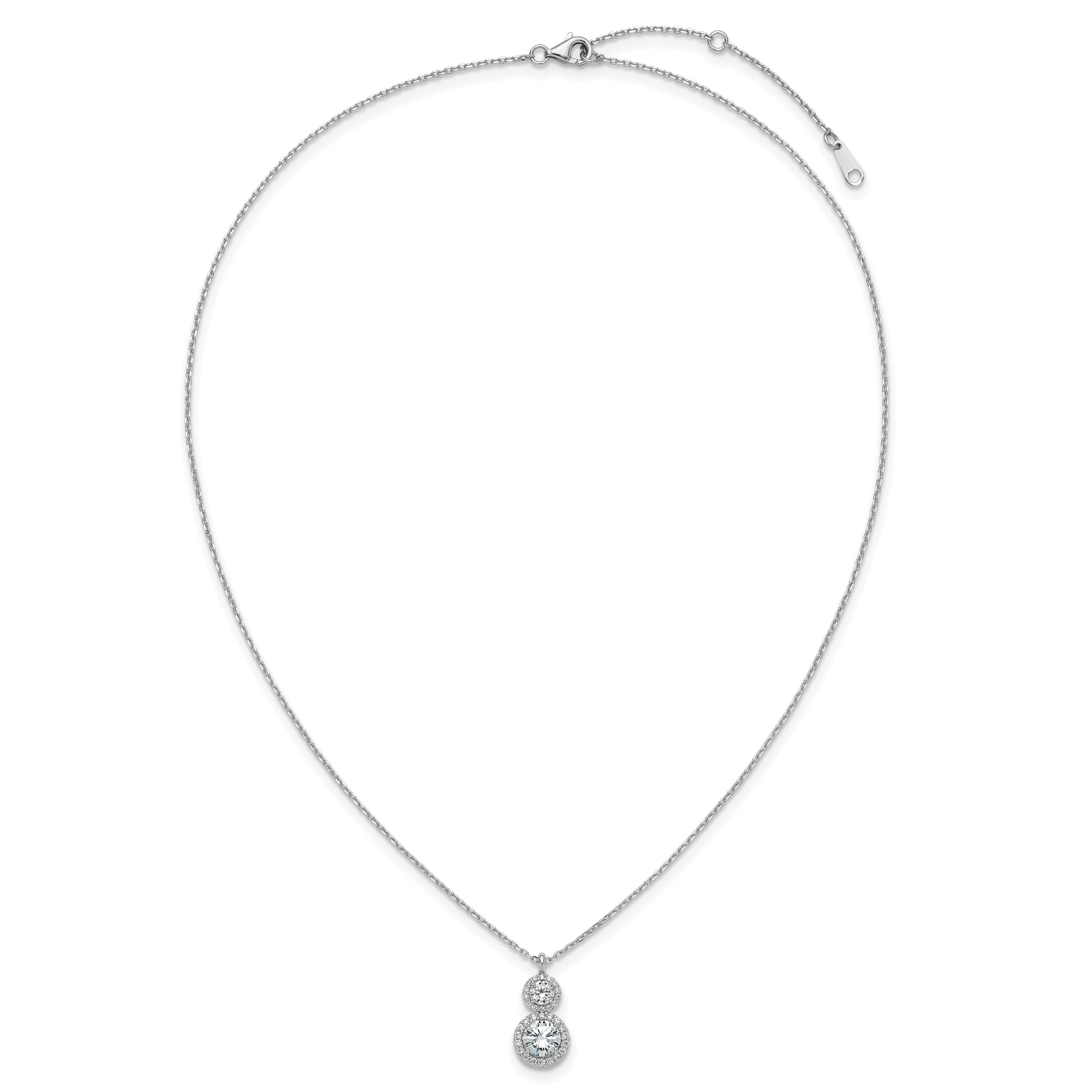 Cheryl M Sterling Silver Rhodium-plated Polished Double Round CZ Halo with 2 Inch Extension Necklace