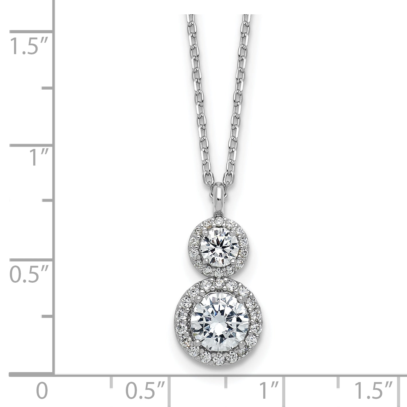 Cheryl M Sterling Silver Rhodium-plated Polished Double Round CZ Halo with 2 Inch Extension Necklace