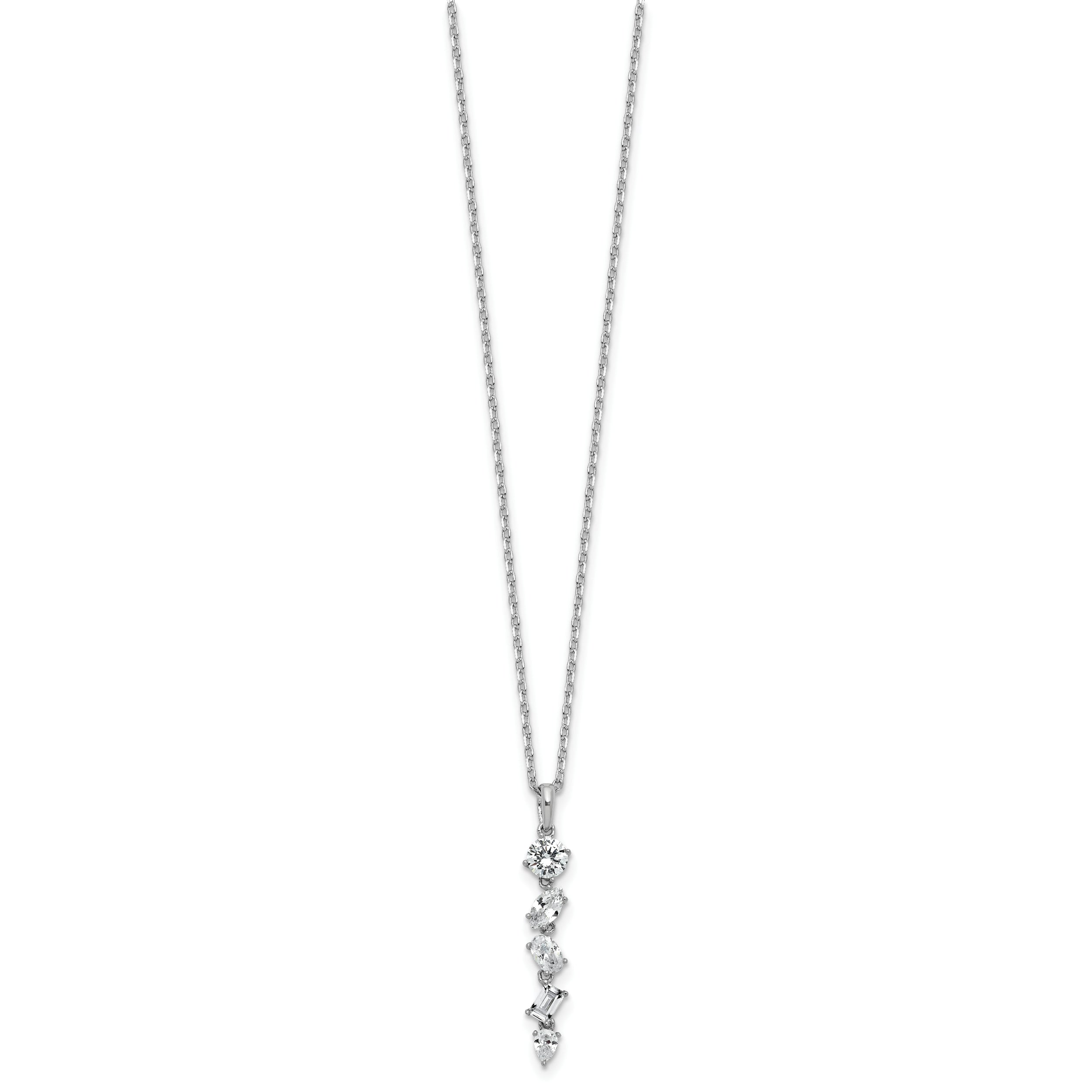 Cheryl M Sterling Silver Rhodium-plated Polished Fancy Multi-cut CZ with 2 Inch Extension Necklace