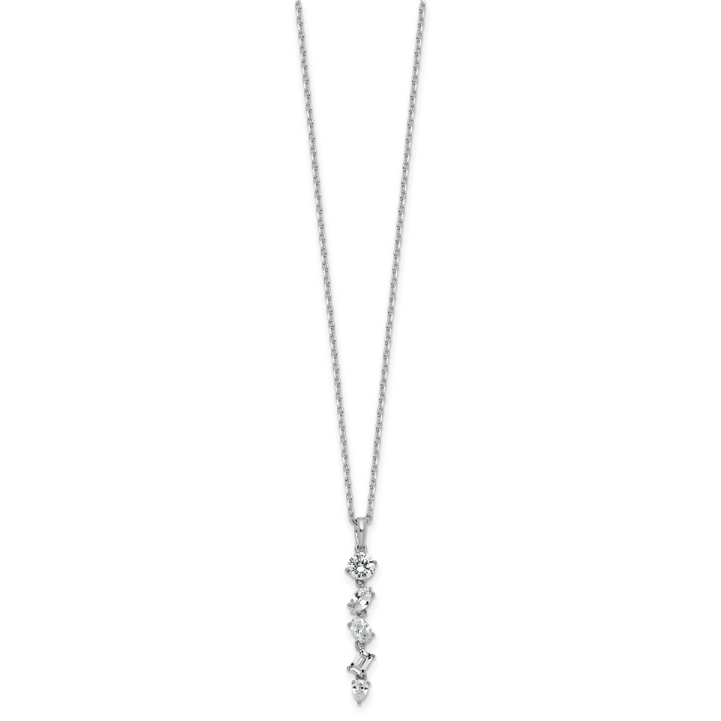 Cheryl M Sterling Silver Rhodium-plated Polished Fancy Multi-cut CZ with 2 Inch Extension Necklace