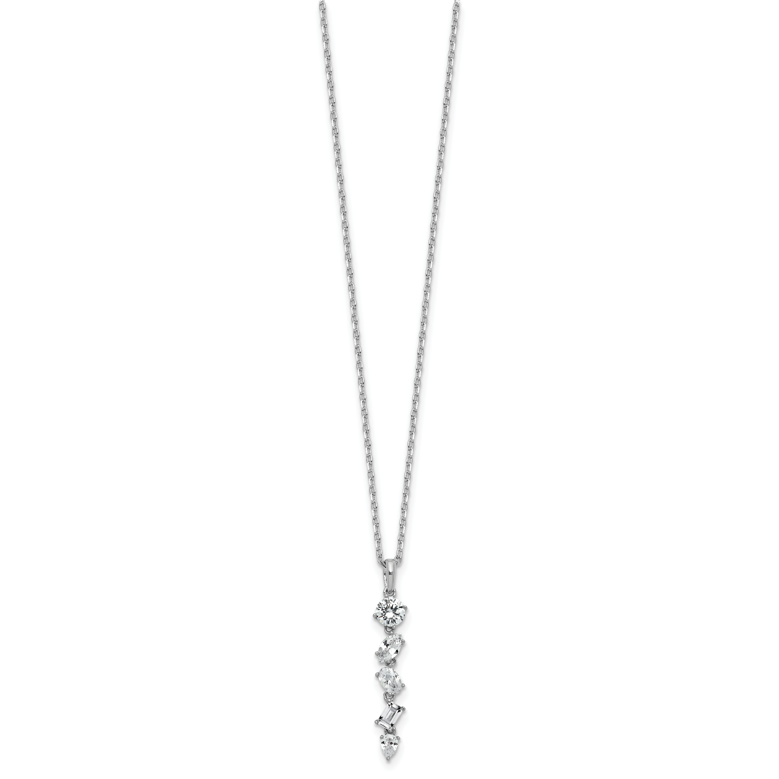 Cheryl M Sterling Silver Rhodium-plated Polished Fancy Multi-cut CZ with 2 Inch Extension Necklace