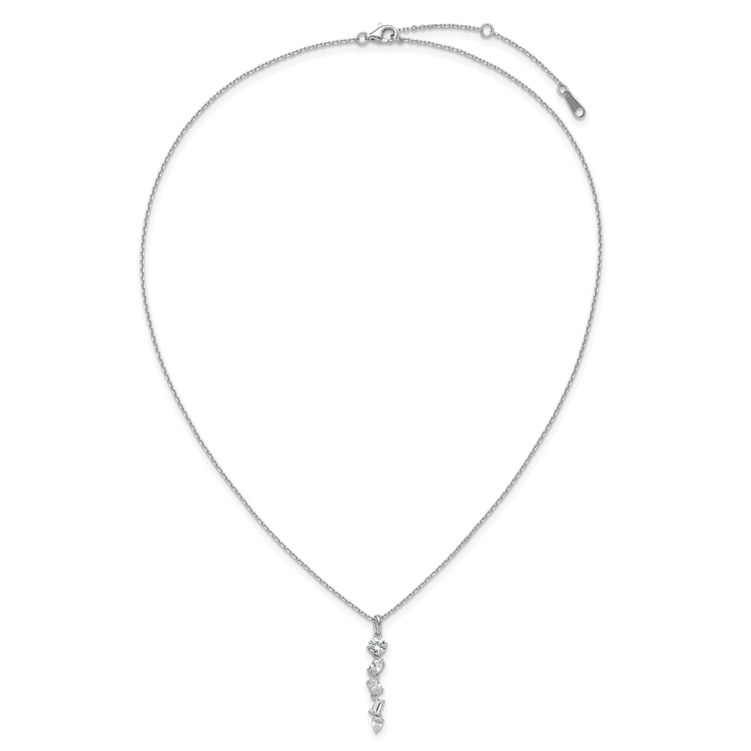 Cheryl M Sterling Silver Rhodium-plated Polished Fancy Multi-cut CZ with 2 Inch Extension Necklace