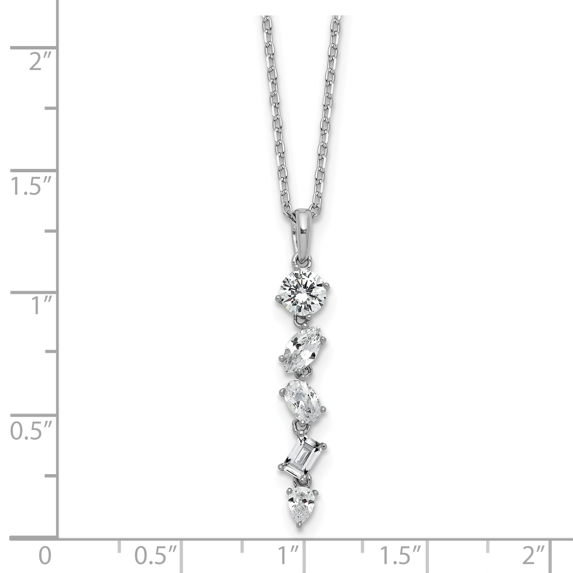Cheryl M Sterling Silver Rhodium-plated Polished Fancy Multi-cut CZ with 2 Inch Extension Necklace