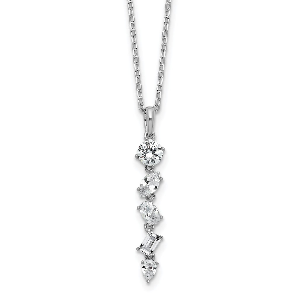 Cheryl M Sterling Silver Rhodium-plated Polished Fancy Multi-cut CZ with 2 Inch Extension Necklace