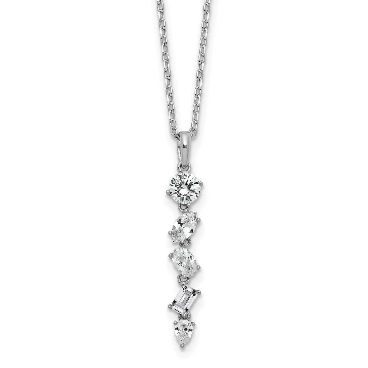 Cheryl M Sterling Silver Rhodium-plated Polished Fancy Multi-cut CZ with 2 Inch Extension Necklace