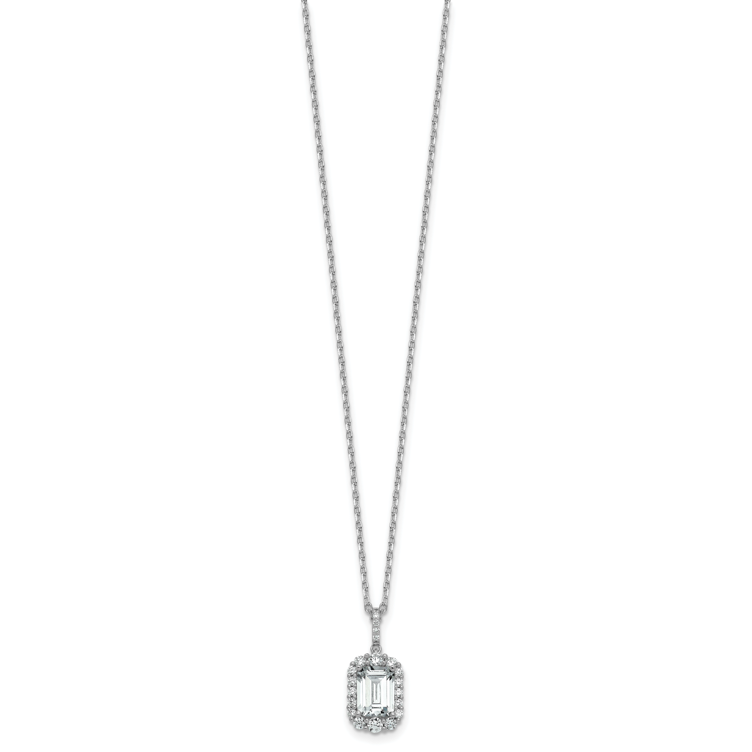 Cheryl M Sterling Silver Rhodium-plated Polished Fancy Emerald-cut CZ Halo with 2 Inch Extension Necklace Secondary image