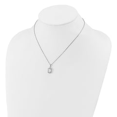 Cheryl M Sterling Silver Rhodium-plated Polished Fancy Emerald-cut CZ Halo with 2 Inch Extension Necklace
