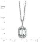 Cheryl M Sterling Silver Rhodium-plated Polished Fancy Emerald-cut CZ Halo with 2 Inch Extension Necklace
