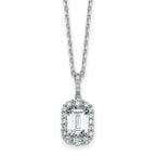 Cheryl M Sterling Silver Rhodium-plated Polished Fancy Emerald-cut CZ Halo with 2 Inch Extension Necklace