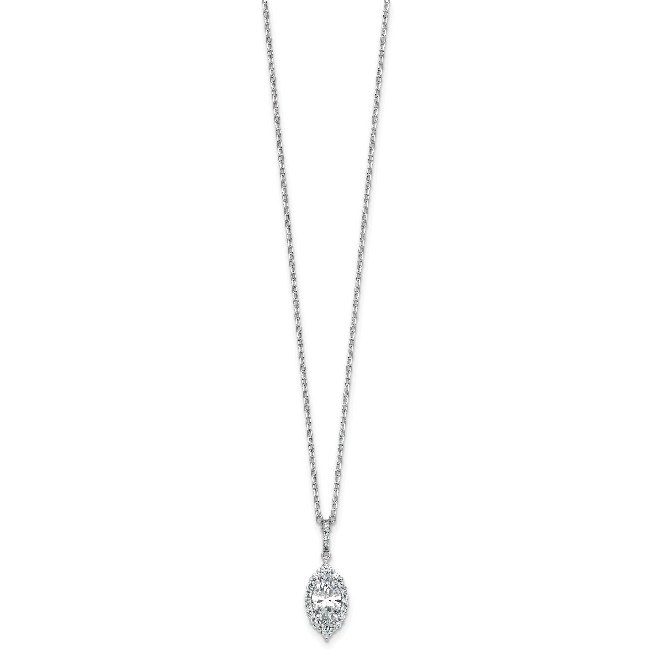 Cheryl M Sterling Silver Rhodium-plated Polished Fancy Marquise CZ Halo with 2 Inch Extension Necklace