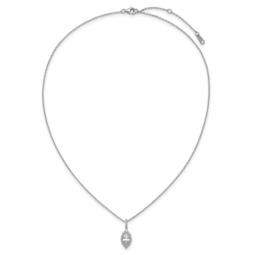 Cheryl M Sterling Silver Rhodium-plated Polished Fancy Marquise CZ Halo with 2 Inch Extension Necklace