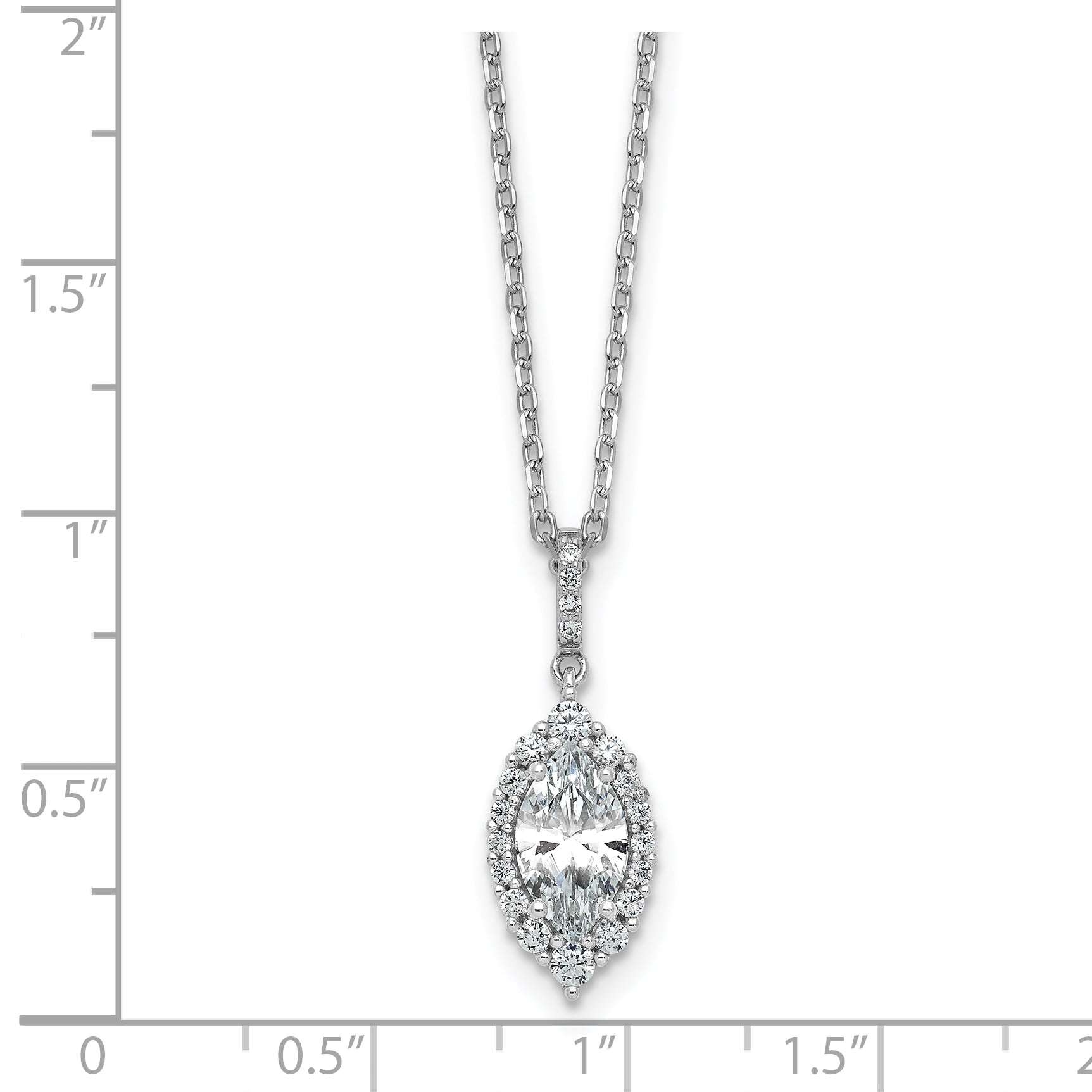 Cheryl M Sterling Silver Rhodium-plated Polished Fancy Marquise CZ Halo with 2 Inch Extension Necklace