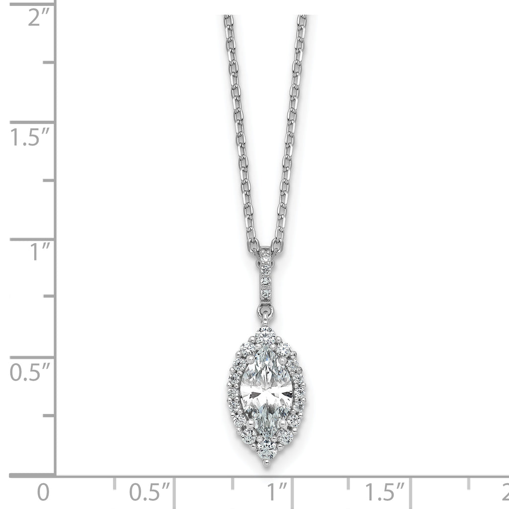 Cheryl M Sterling Silver Rhodium-plated Polished Fancy Marquise CZ Halo with 2 Inch Extension Necklace