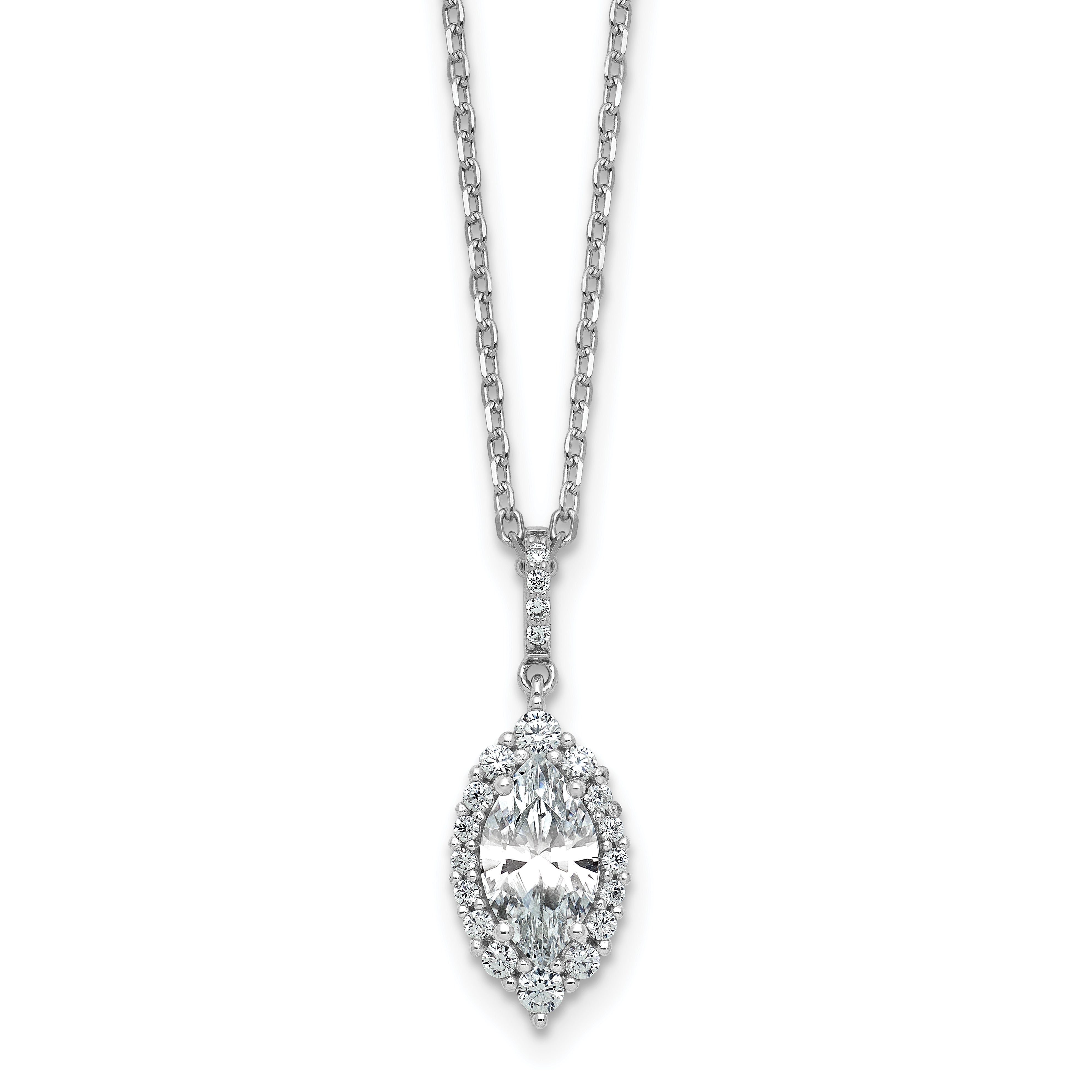 Cheryl M Sterling Silver Rhodium-plated Polished Fancy Marquise CZ Halo with 2 Inch Extension Necklace