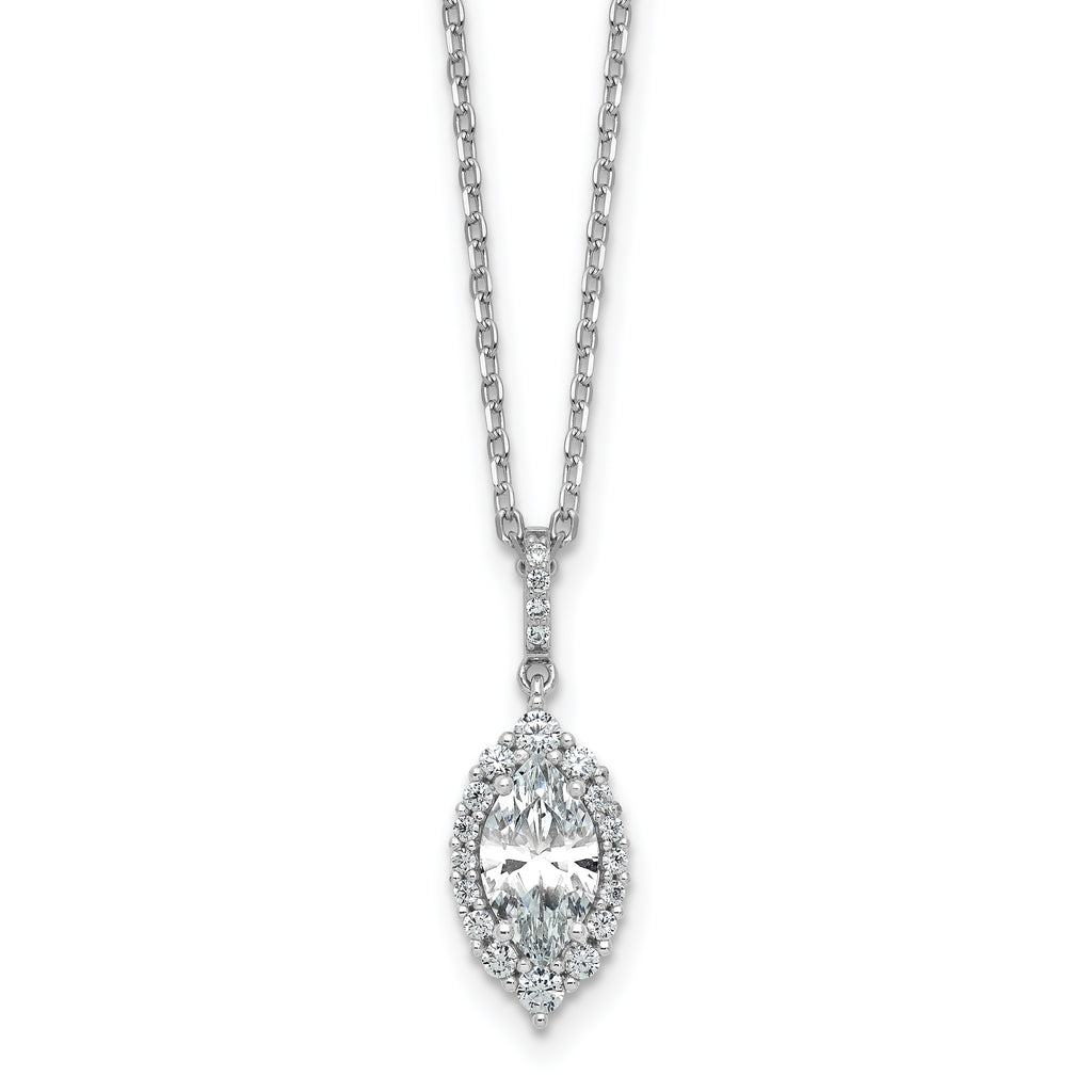 Cheryl M Sterling Silver Rhodium-plated Polished Fancy Marquise CZ Halo with 2 Inch Extension Necklace
