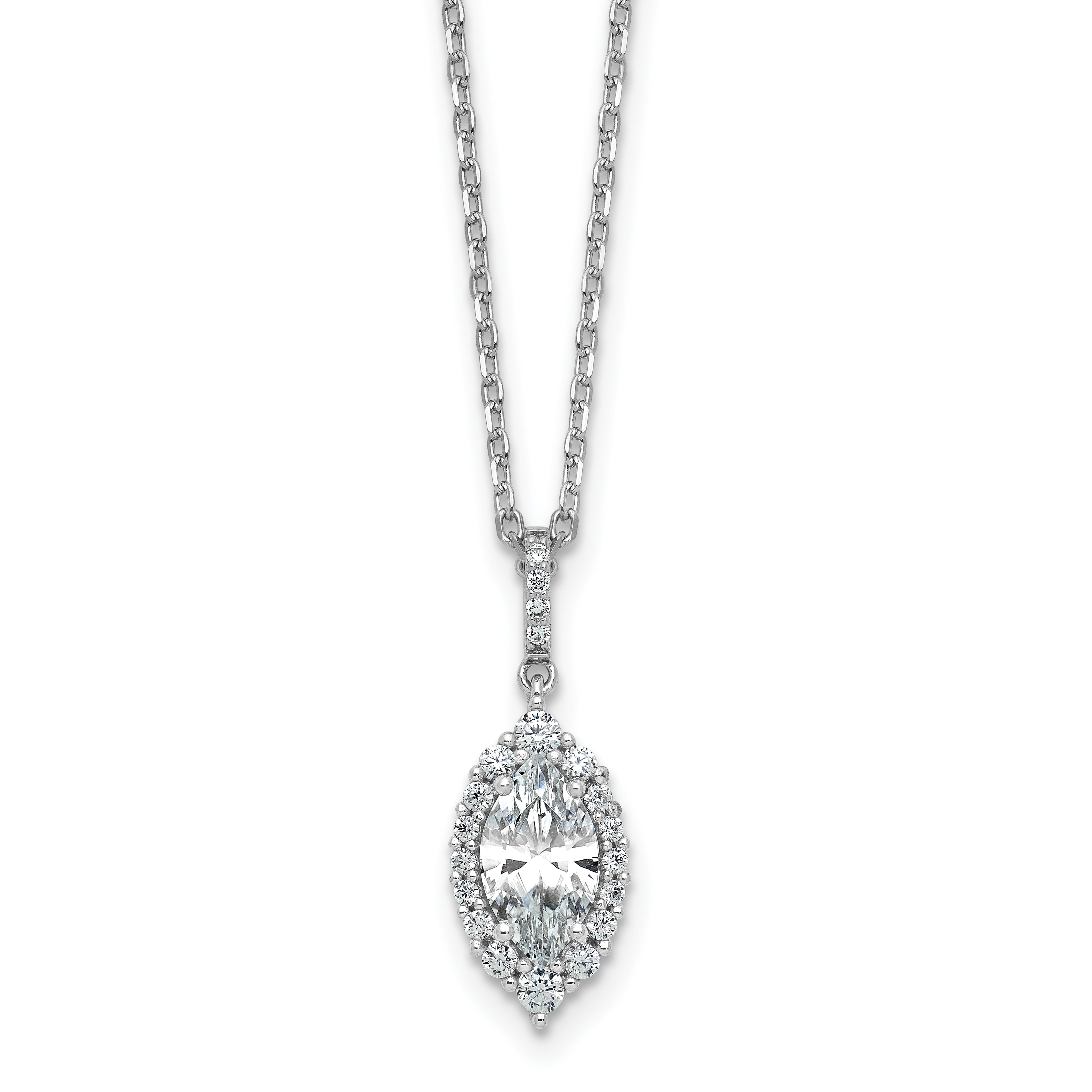 Cheryl M Sterling Silver Rhodium-plated Polished Fancy Marquise CZ Halo with 2 Inch Extension Necklace
