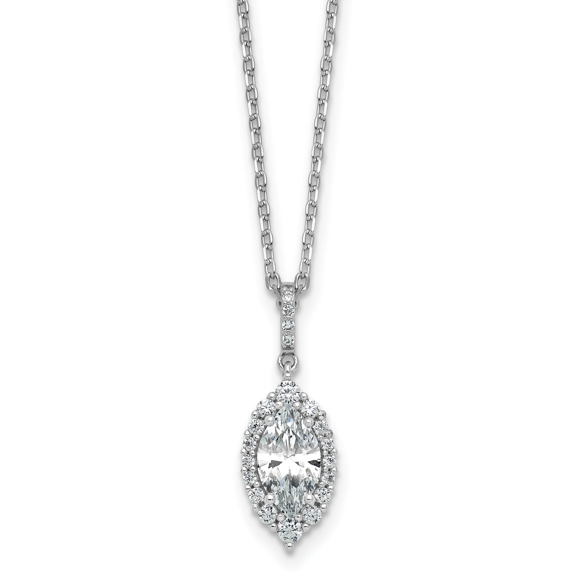 Cheryl M Sterling Silver Rhodium-plated Polished Fancy Marquise CZ Halo with 2 Inch Extension Necklace