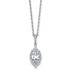 Cheryl M Sterling Silver Rhodium-plated Polished Fancy Marquise CZ Halo with 2 Inch Extension Necklace
