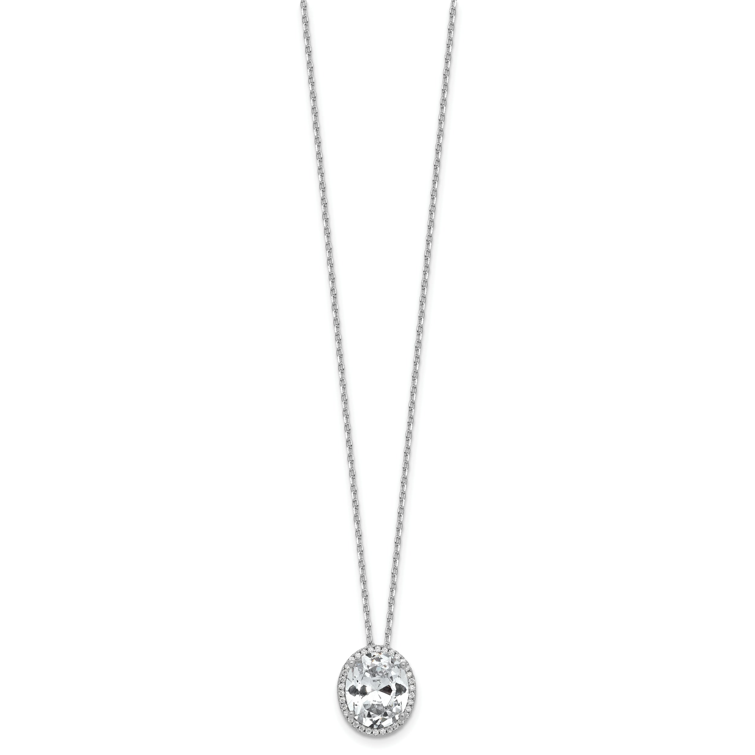 Cheryl M Sterling Silver Rhodium-plated Polished Fancy Oval CZ Halo with 2 Inch Extension Necklace