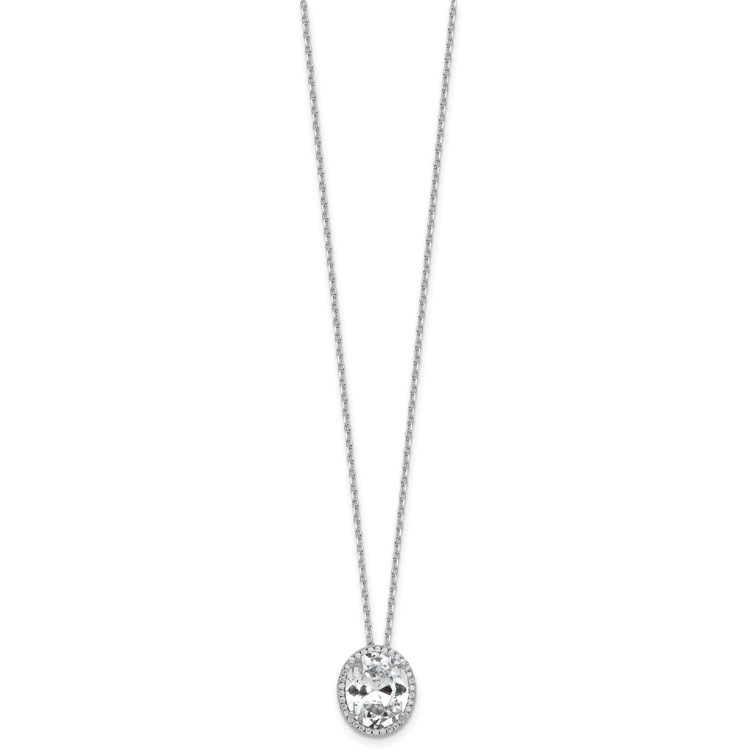 Cheryl M Sterling Silver Rhodium-plated Polished Fancy Oval CZ Halo with 2 Inch Extension Necklace
