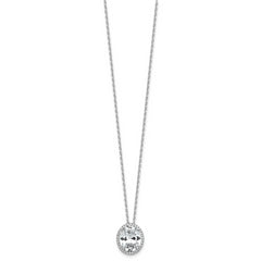 Cheryl M Sterling Silver Rhodium-plated Polished Fancy Oval CZ Halo with 2 Inch Extension Necklace