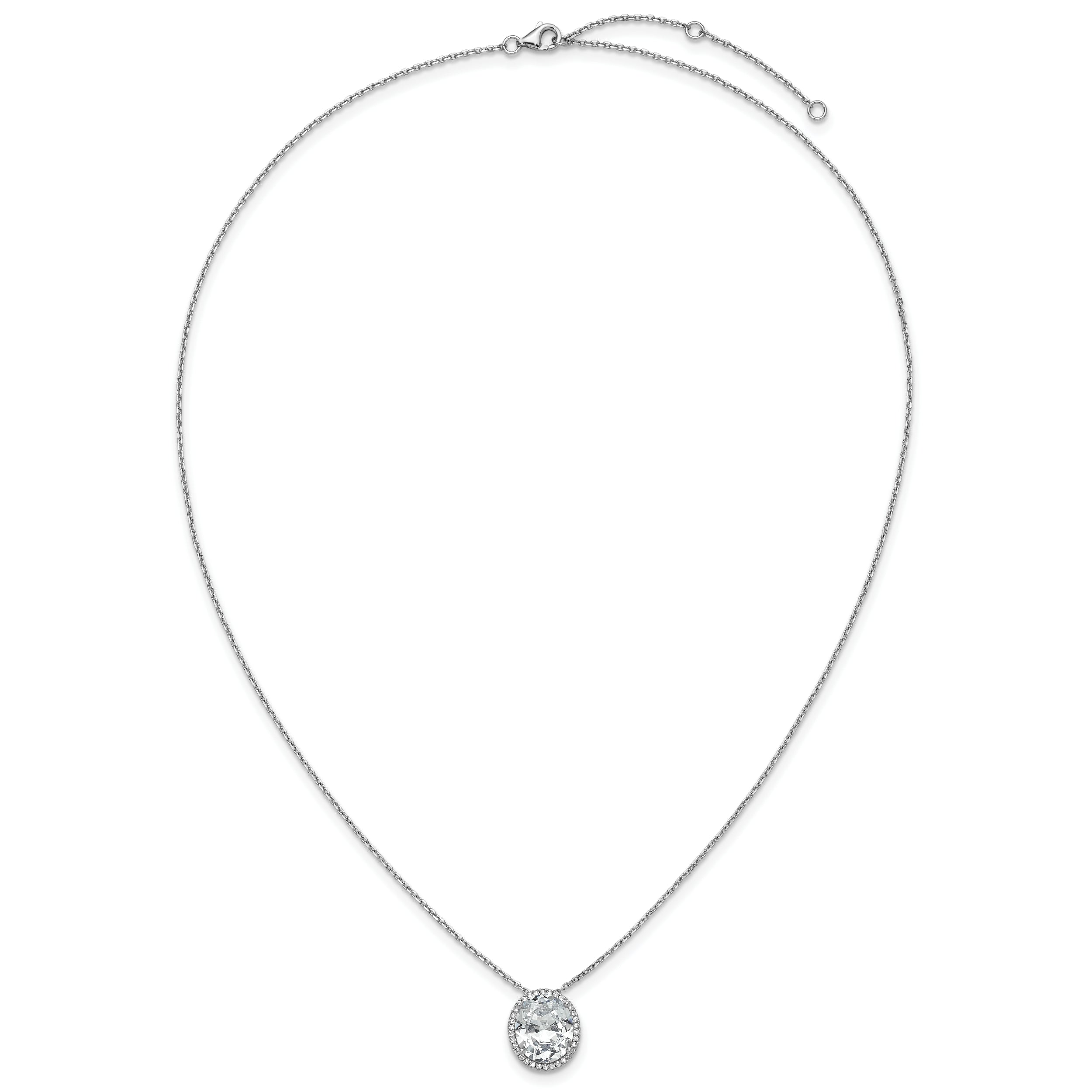 Cheryl M Sterling Silver Rhodium-plated Polished Fancy Oval CZ Halo with 2 Inch Extension Necklace