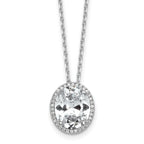 Cheryl M Sterling Silver Rhodium-plated Polished Fancy Oval CZ Halo with 2 Inch Extension Necklace