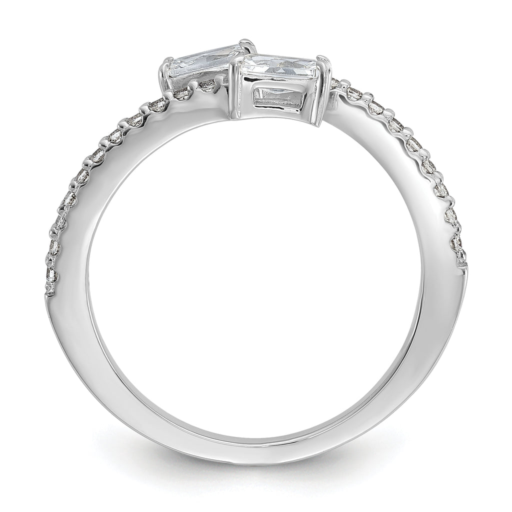 Cheryl M Sterling Silver Rhodium-plated Polished Fancy Emerald-cut CZ Bypass Ring