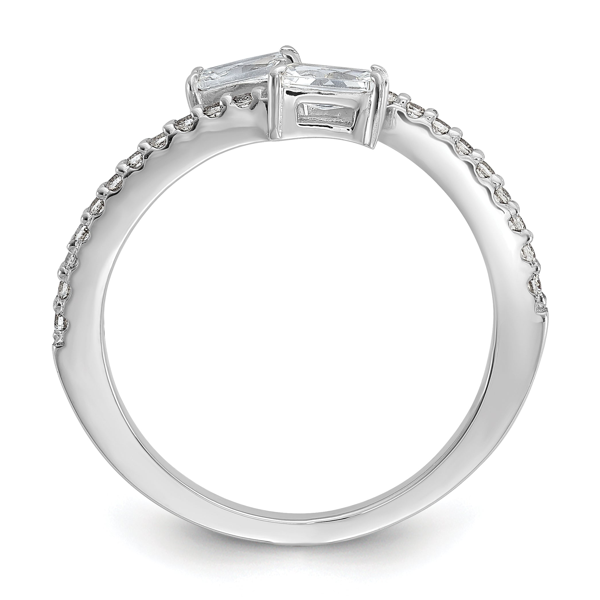 Cheryl M Sterling Silver Rhodium-plated Polished Fancy Emerald-cut CZ Bypass Ring