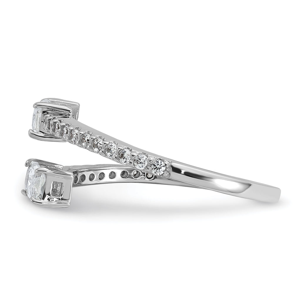 Cheryl M Sterling Silver Rhodium-plated Polished Fancy Emerald-cut CZ Bypass Ring