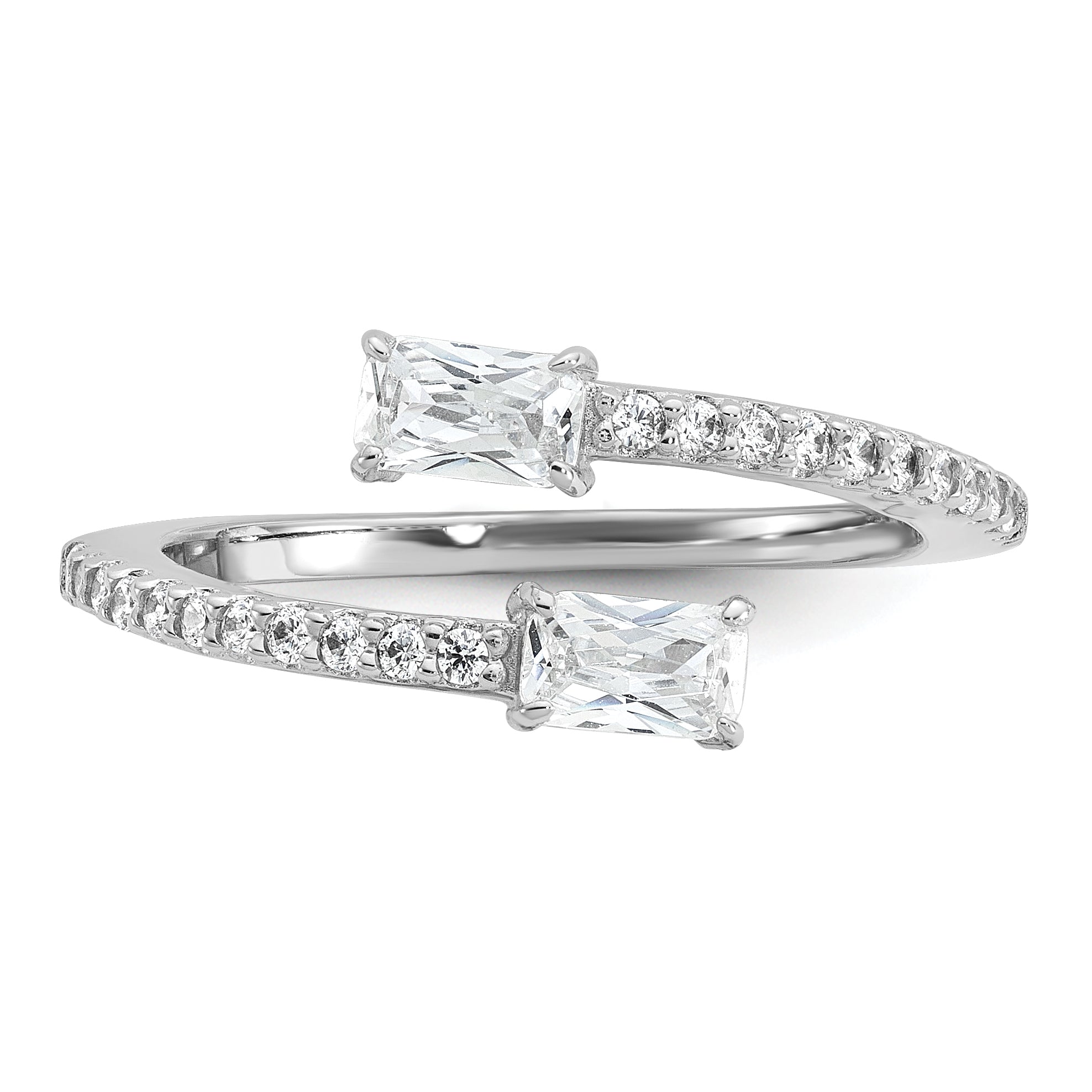 Cheryl M Sterling Silver Rhodium-plated Polished Fancy Emerald-cut CZ Bypass Ring