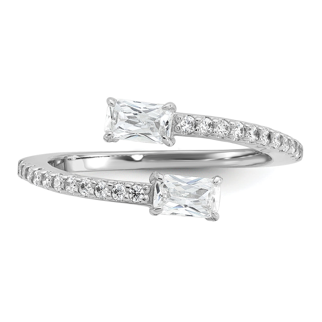 Cheryl M Sterling Silver Rhodium-plated Polished Fancy Emerald-cut CZ Bypass Ring