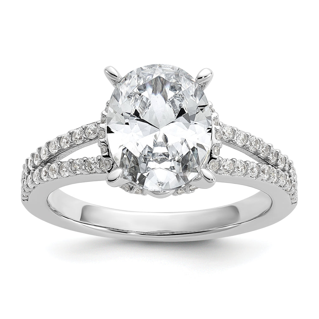 Cheryl M Sterling Silver Rhodium-plated Polished Fancy Oval CZ Ring