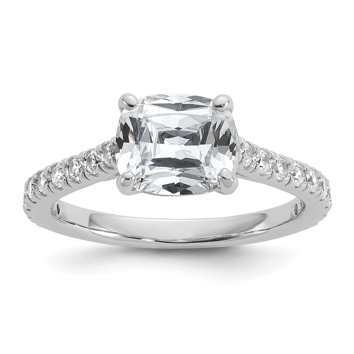 Cheryl M Sterling Silver Rhodium-plated Polished Fancy East-West Cushion-cut CZ Ring