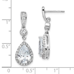 Cheryl M Sterling Silver Rhodium-plated Brilliant-cut CZ Teardrop and Bezel Halo Post Dangle Earrings