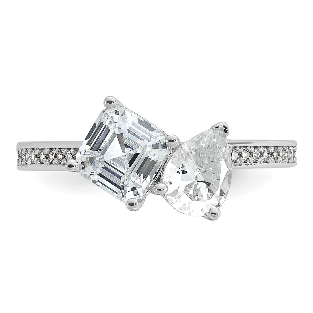 Cheryl M Sterling Silver Rhodium-plated Polished Pear and Square CZ Ring