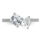 Cheryl M Sterling Silver Rhodium-plated Polished Pear and Square CZ Ring