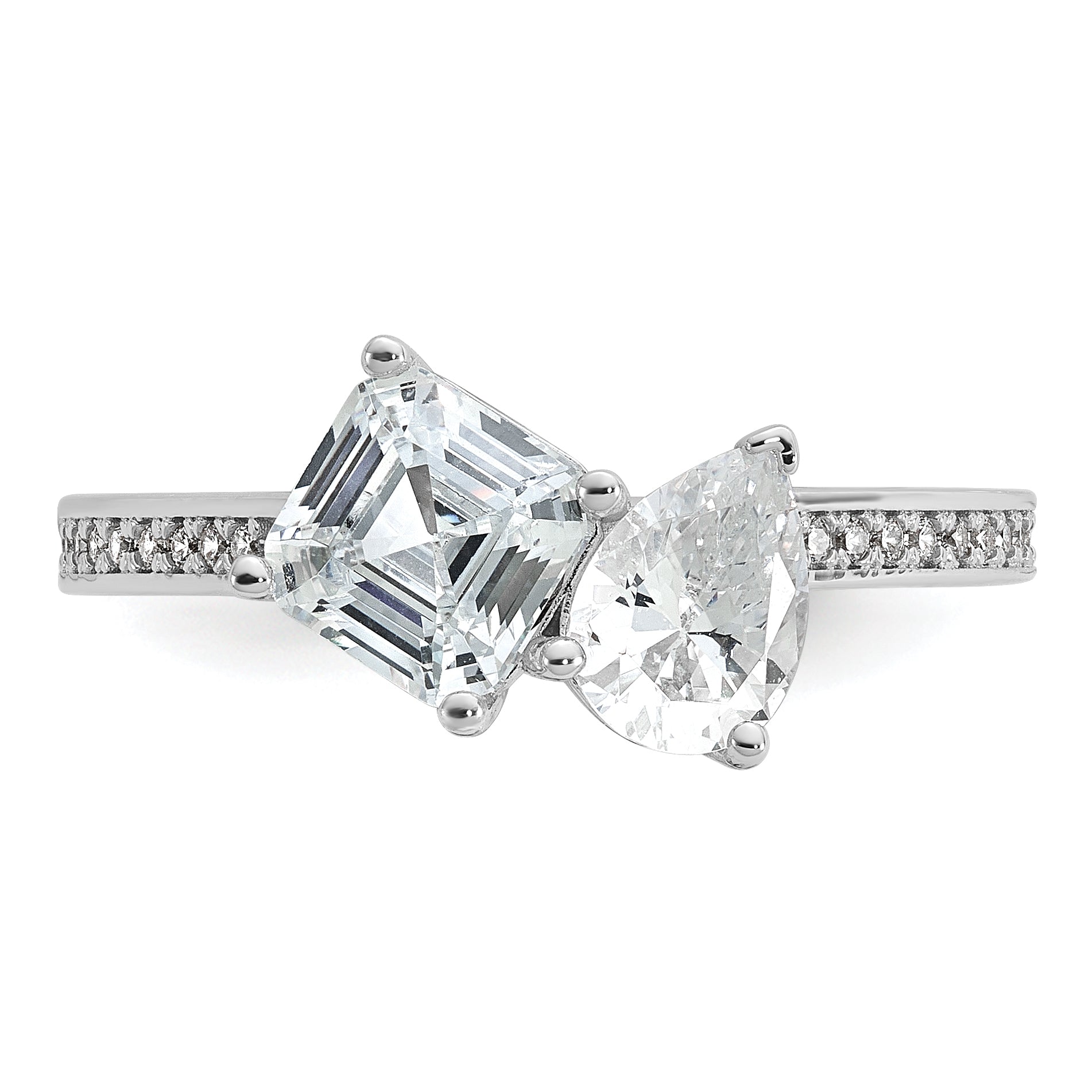Cheryl M Sterling Silver Rhodium-plated Polished Pear and Square CZ Ring