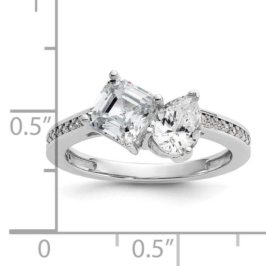 Cheryl M Sterling Silver Rhodium-plated Polished Pear and Square CZ Ring