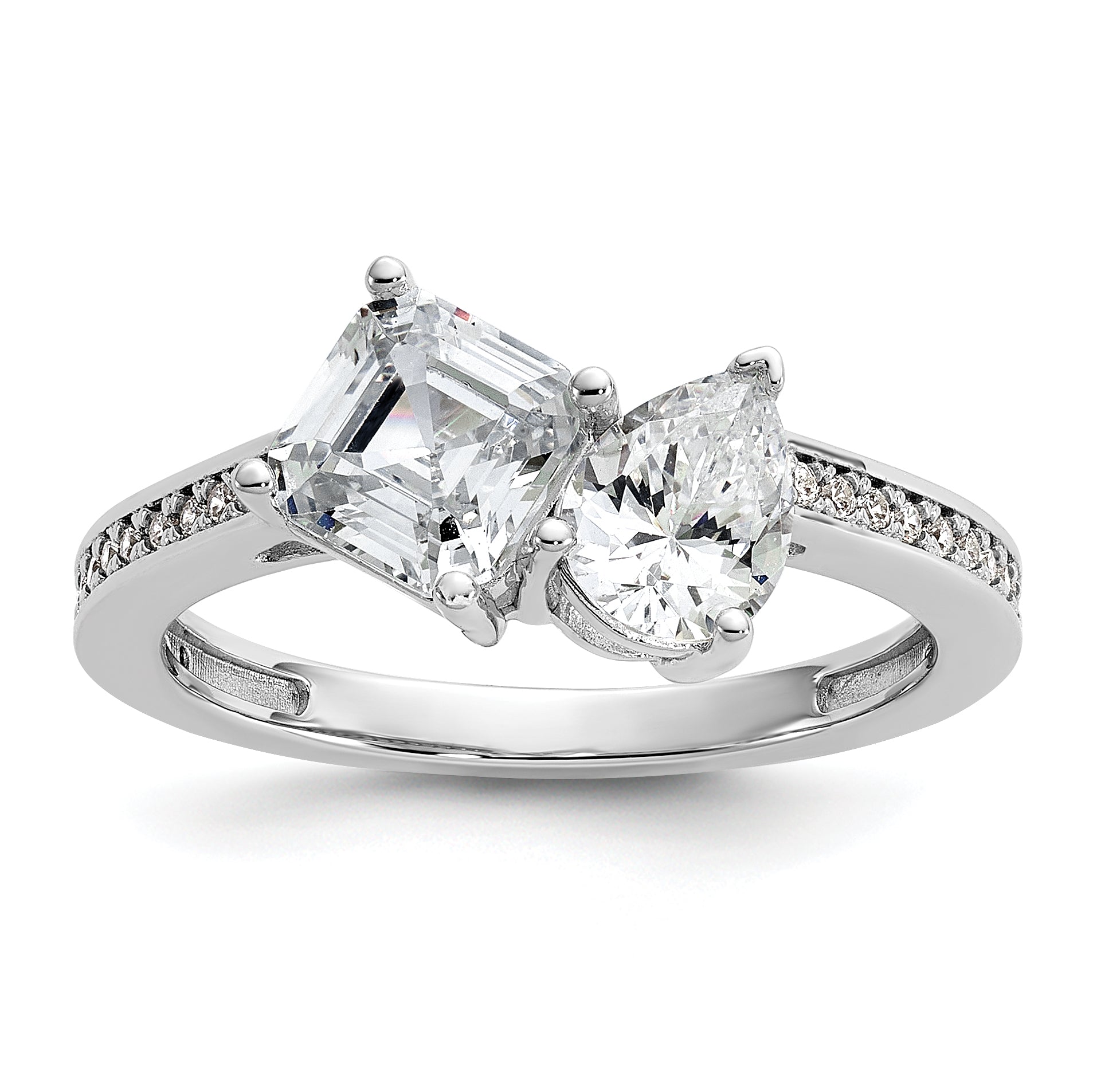 Cheryl M Sterling Silver Rhodium-plated Polished Pear and Square CZ Ring