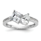 Cheryl M Sterling Silver Rhodium-plated Polished Pear and Square CZ Ring